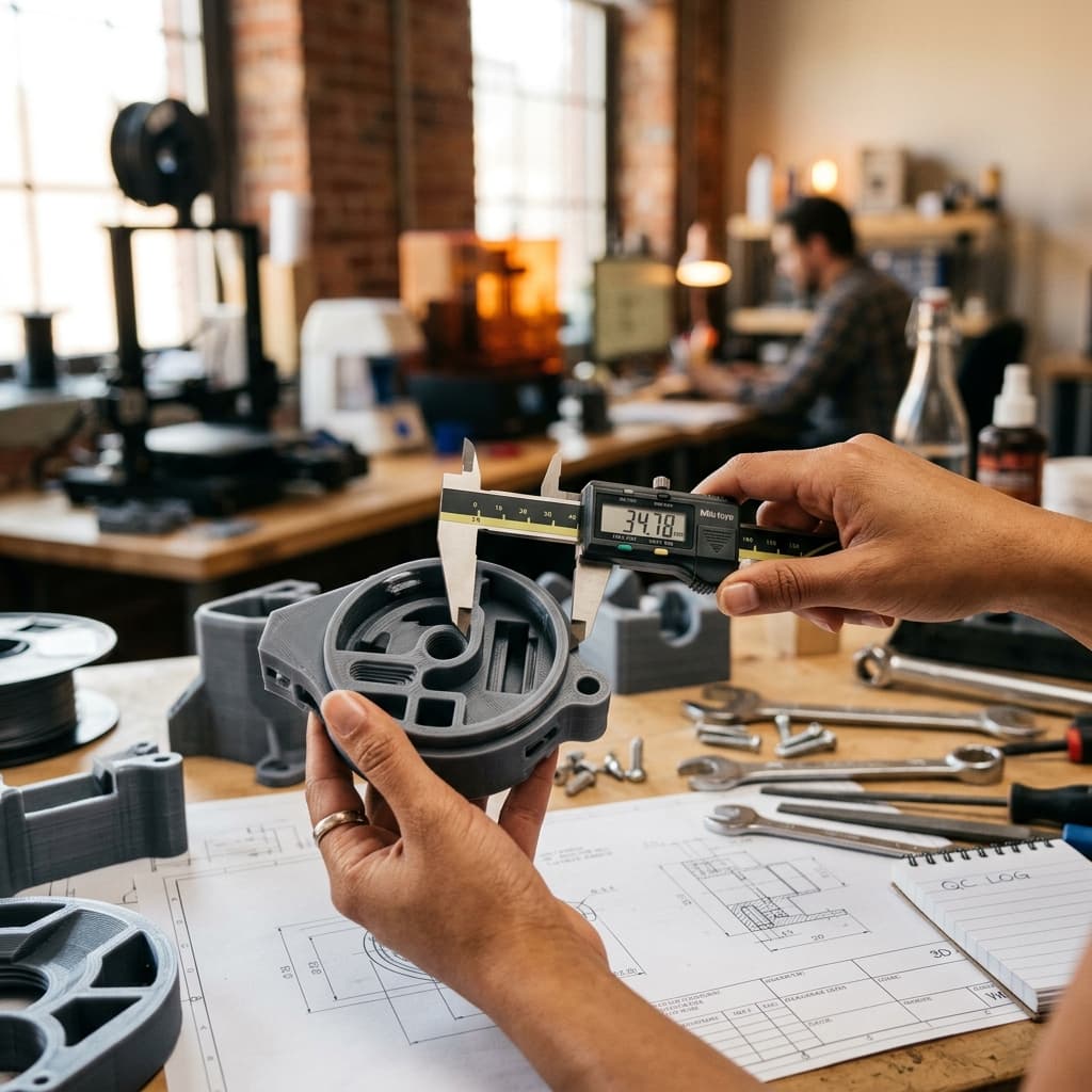 Quality inspection of a 3D printed part with precision calipers